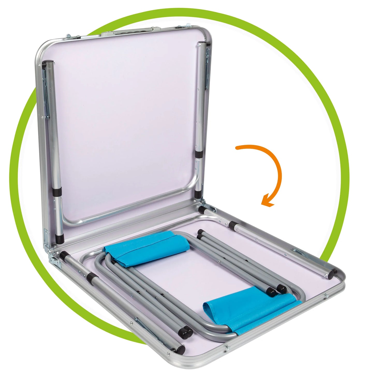 Height adjustable folding table with 4 Aktive stools, camping table, folding camping table, camping folding table, camping furniture, camping table and stools, folding table with chairs, folding table