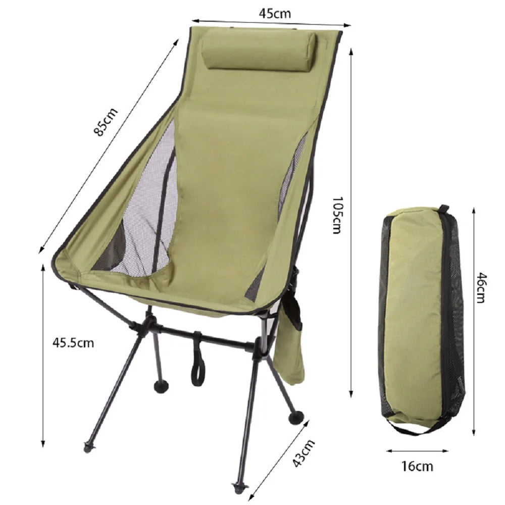 Portable Folding Camping Chair with Headrest Lightweight Tourist Chairs Aluminum Alloy Fishing Chair Outdoor Furniture
