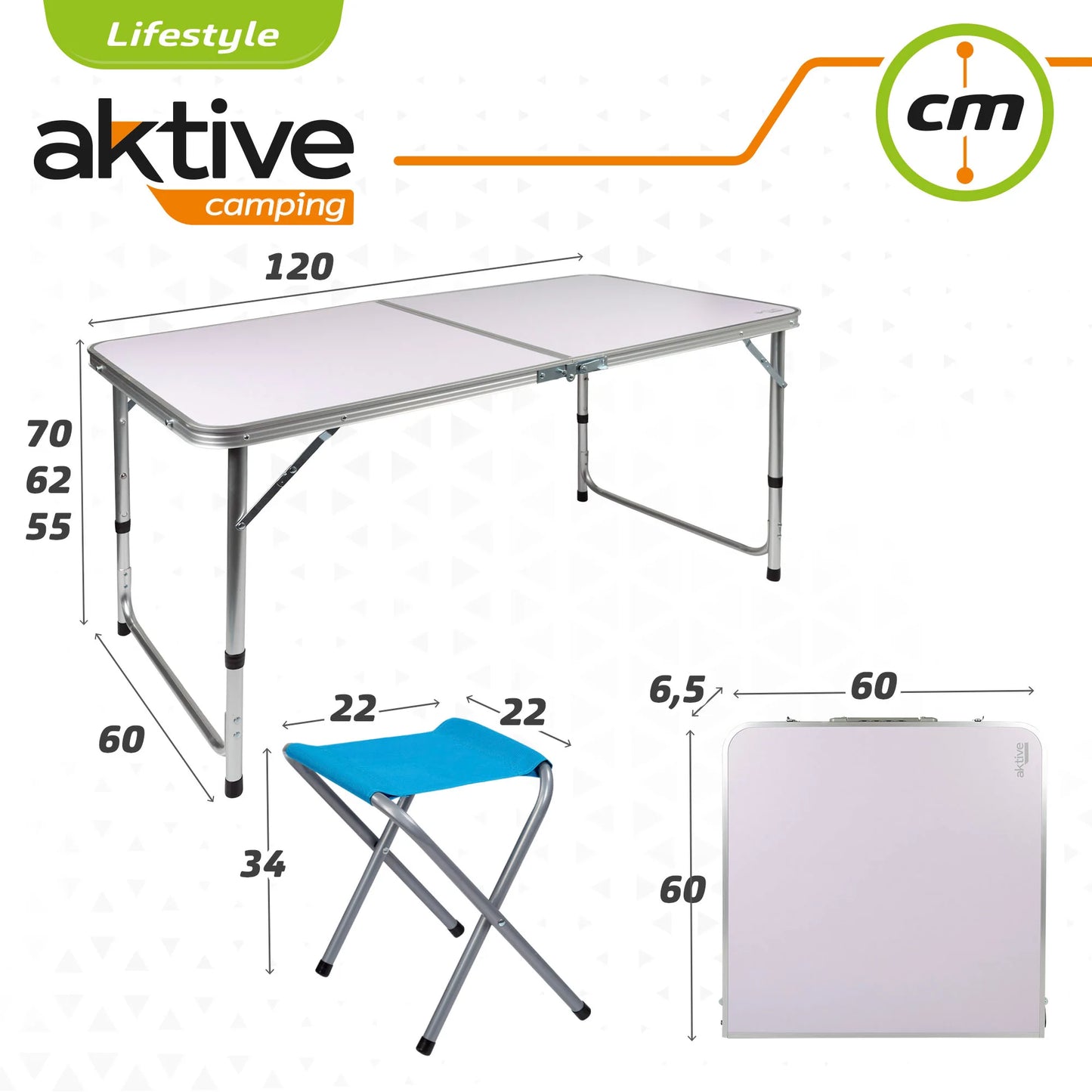 Height adjustable folding table with 4 Aktive stools, camping table, folding camping table, camping folding table, camping furniture, camping table and stools, folding table with chairs, folding table