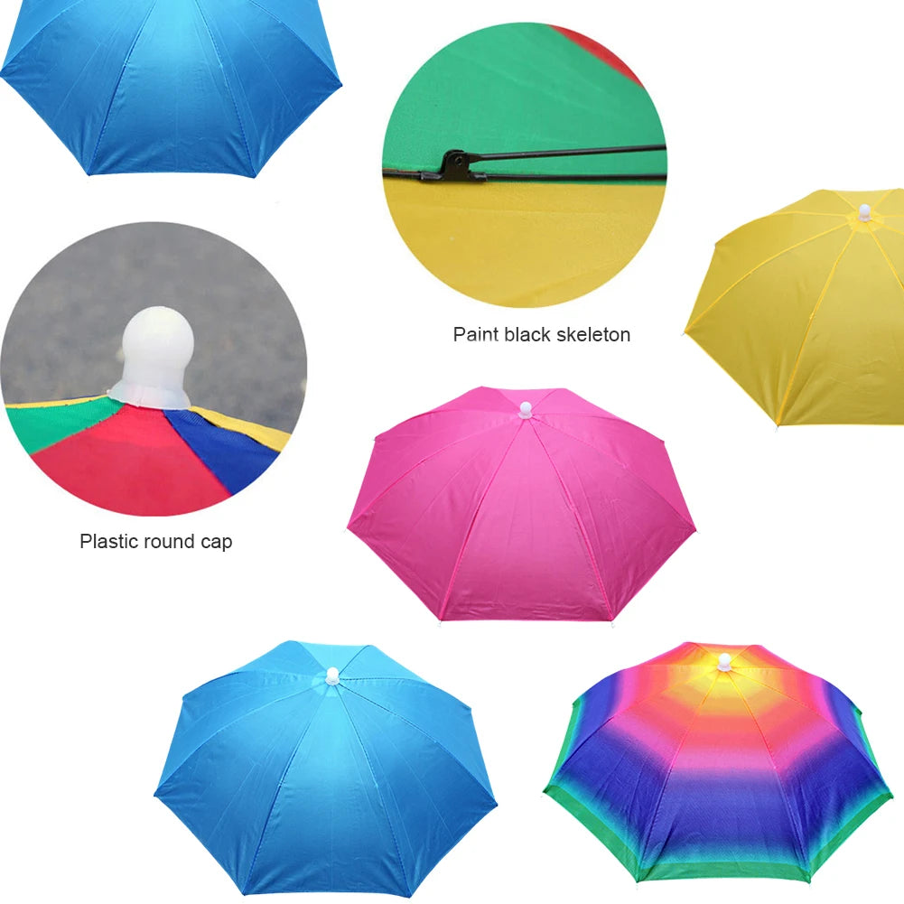 55/65cm Fishing Cap Outdoor Umbrella Hat Sun Shade Waterproof  Camping Hiking Fishing Festivals Parasol Foldable Brolly Cap