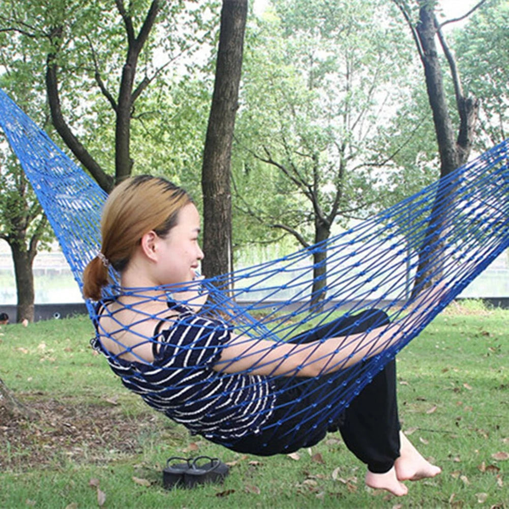 Portable Hammocks Nylon Mesh Rope Outdoor Travel Camping Garden Hammock Hanging Swing