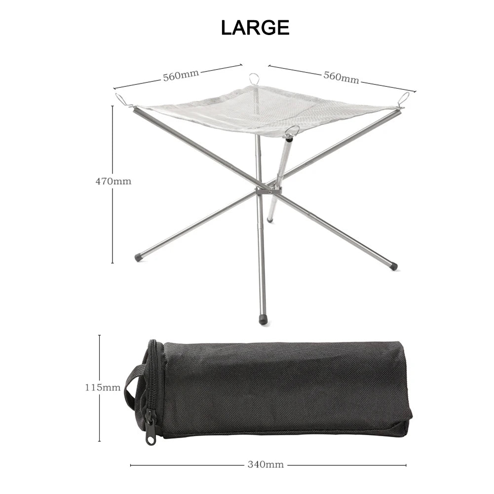 Portable Camping Fire Pit Grill Stainless Steel Mesh Fire Pit Wood Stove Stand Foldable Fire Frame Rack Outdoor BBQ Bonfire