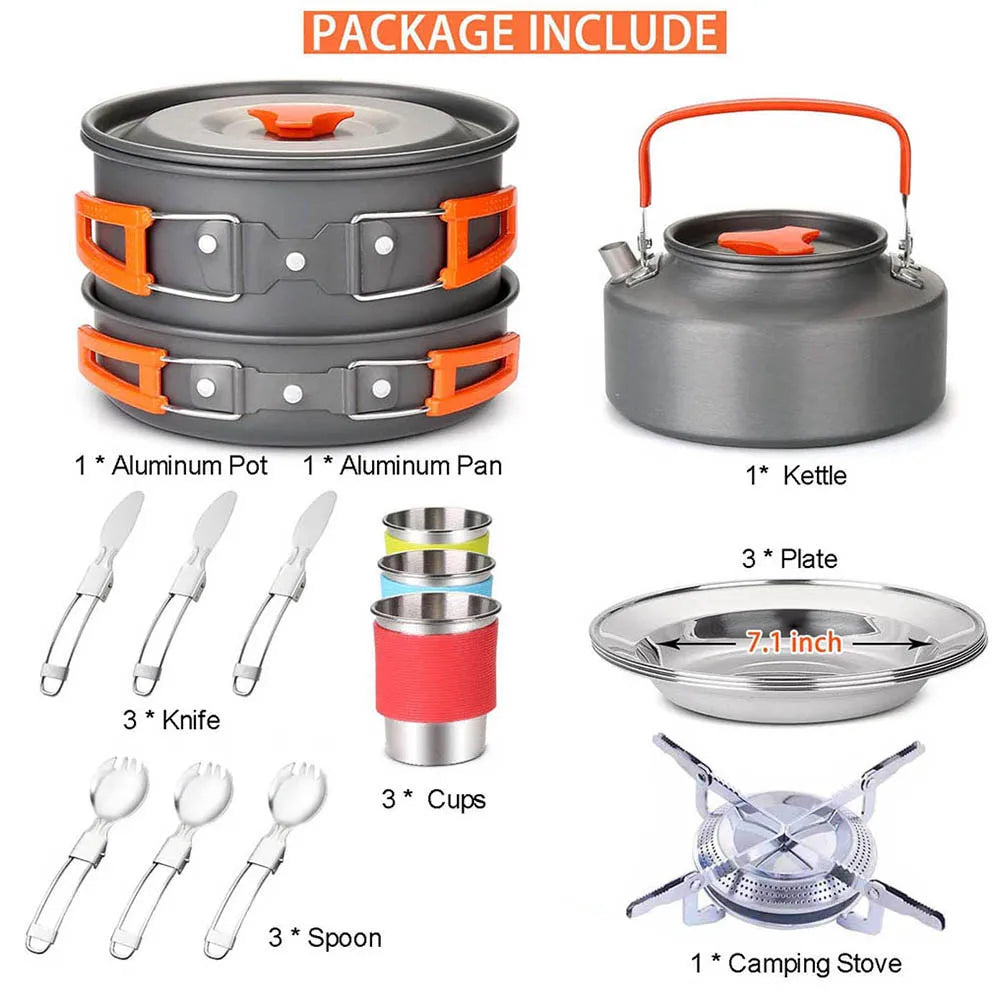 Camping Travel Equipment Tableware Cookware Kit Pots Burner Gas Stove Accessories Kitchen Utensils Sets Picnic BBQ Supplies