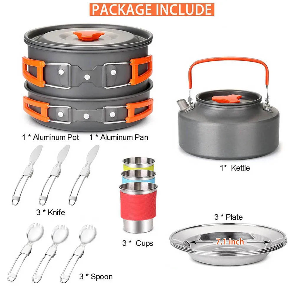 Camping Travel Equipment Tableware Cookware Kit Pots Burner Gas Stove Accessories Kitchen Utensils Sets Picnic BBQ Supplies