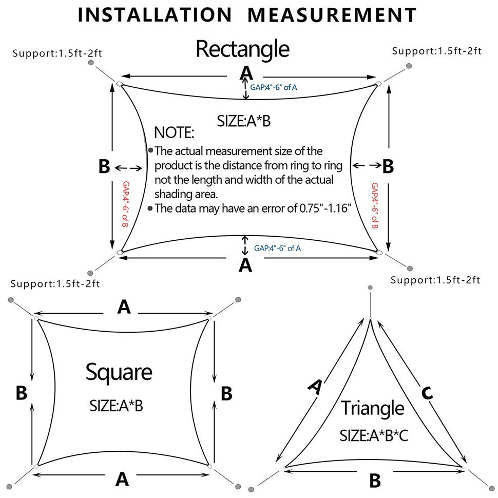 3x4x5M 5x5x7.1M Garden Sun Shade Sail Waterproof Anti-UV Triangle Shade Canvas Outdoor Camping Awning Courtyard Pool Shade
