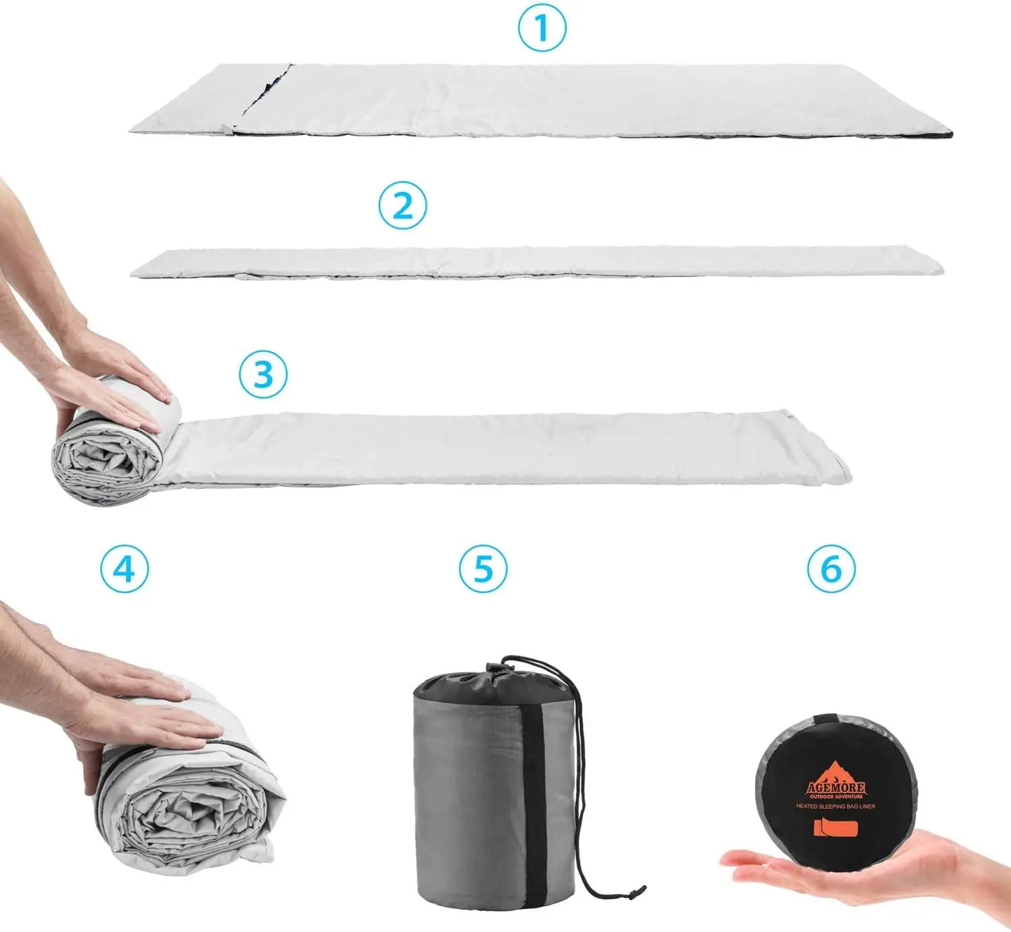 Flannel Heated Sleeping Bag Liner, Warm And Ultra Light, Outdoor Camping Travel Bed Sheet, USB Interface， With Compression Bag