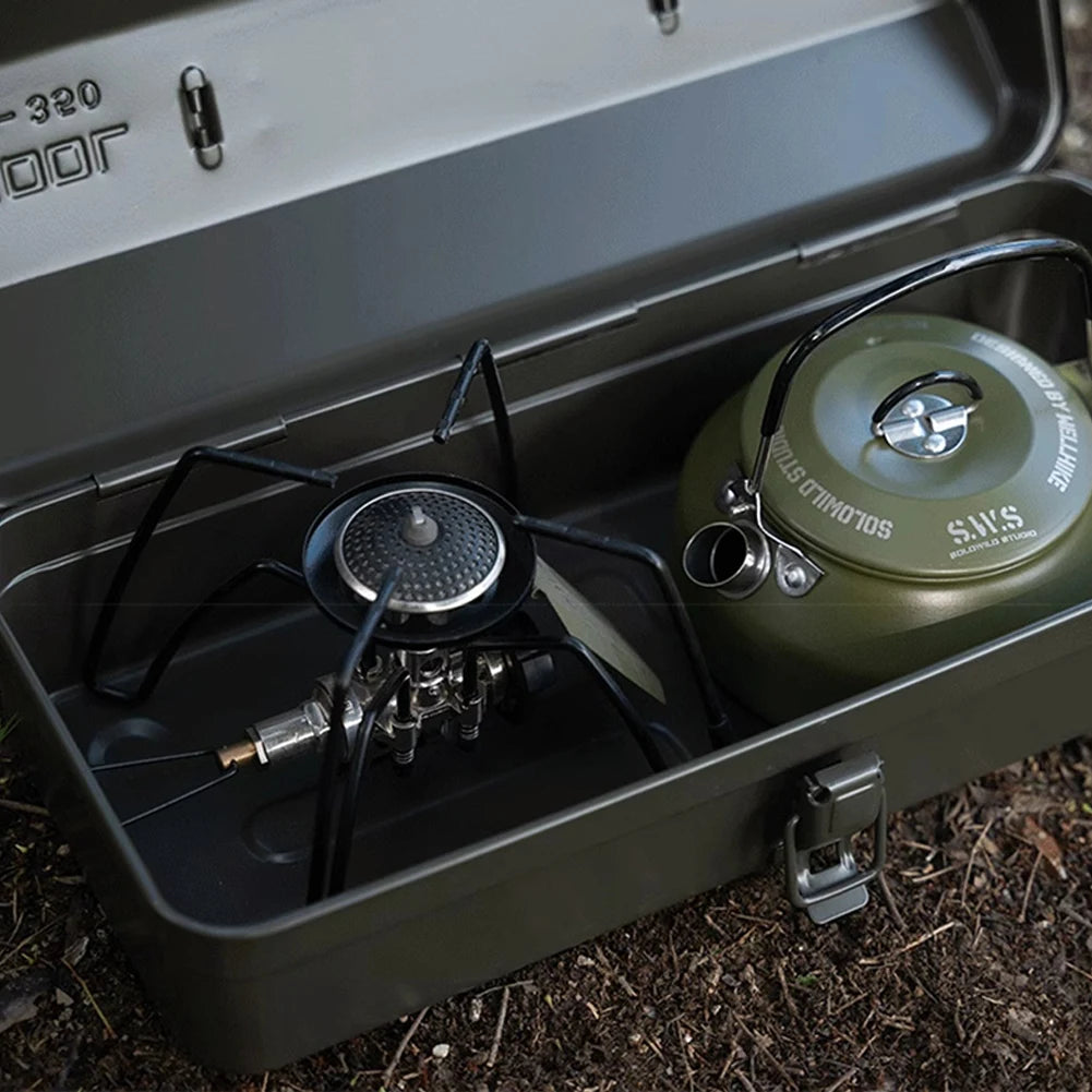 Camping Tool Storage Box with Handle Portable Carry Storage Box Anti-Slip Camping Toolbox Iron Box Camping Accessories