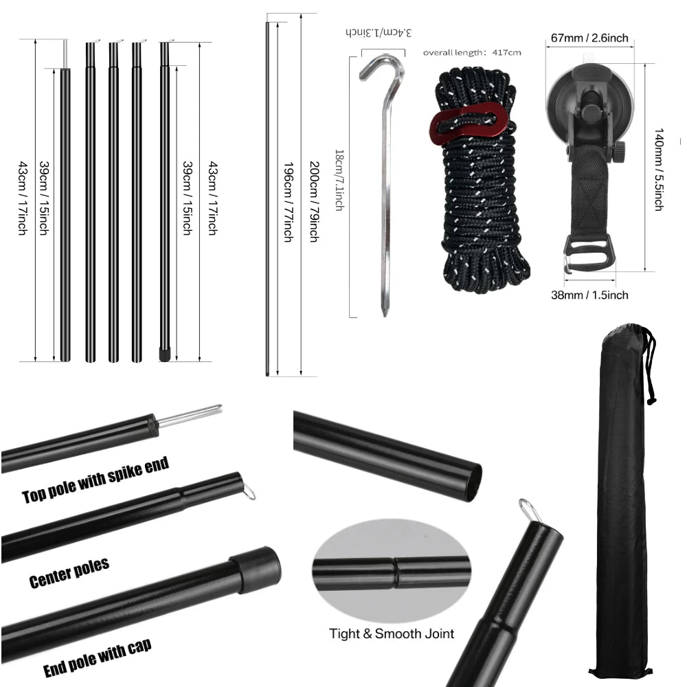 2/3/4/5M Car Side Awning with Pole Outdoor Camping Tent Tarp Waterproof Canopy Shade Sun Shelter