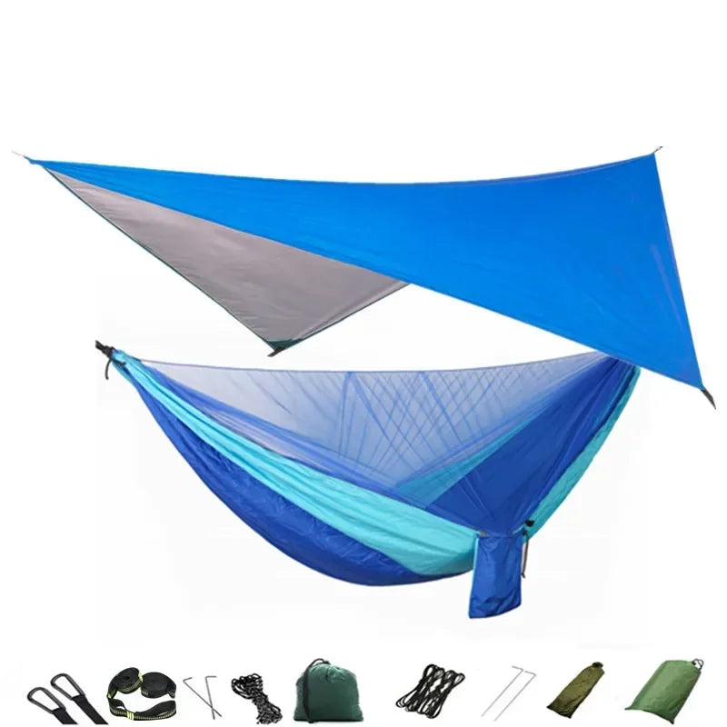 Camping Hammock with Mosquito Net and Rain Fly Tarp,Portable Parachute Tree Hammock Nylon Swing Hammocks Sun Shelter Rain Fly