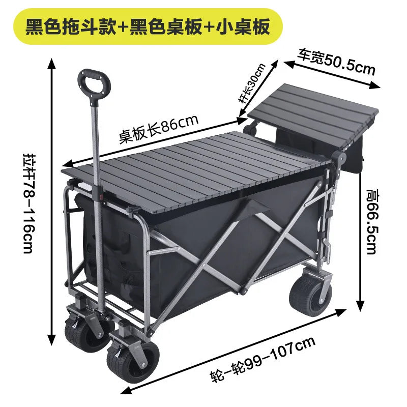 Rear-opening camping cart – sit-able, push-able, foldable, large-capacity outdoor picnic wagon, campsite trailer, compatible wit