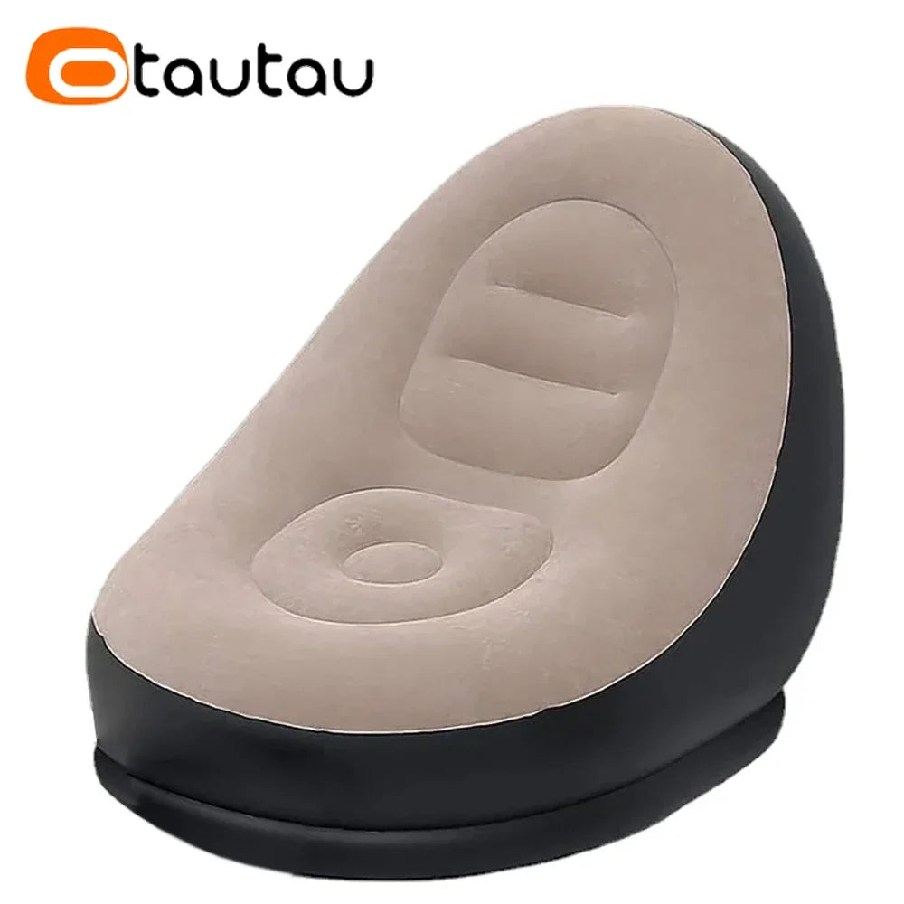 OTAUTAU Inflatable Lounger with Footstool Ottoman Chaise Lounge Recliner Outdoor Portable Camping Couch Garden Chair Pouf SF029