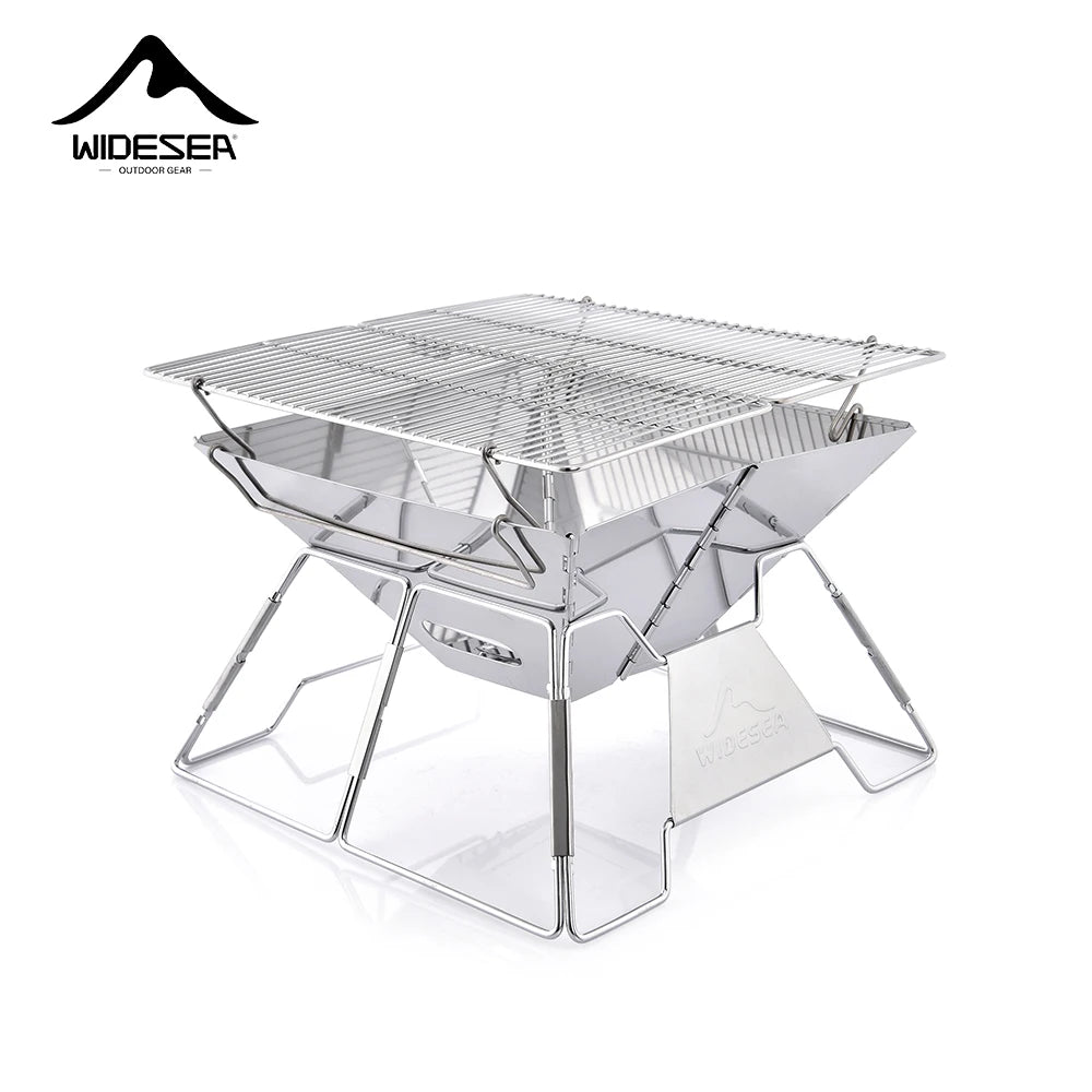 Widesea Windproof Wood-Burning Camping Grill Outdoor Stainless Steel Wilderness Survival BBQ Equipment for Tourists