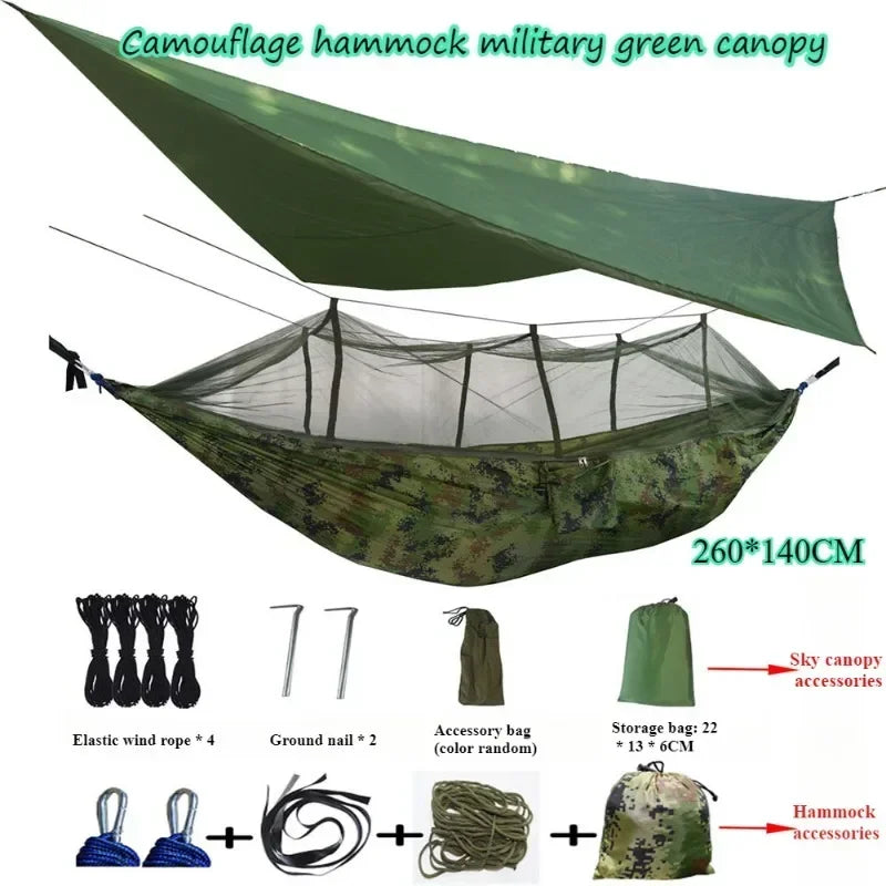 Camping Hammock Mosquito Proof Sunshade Hammock With Mosquito Net&Rainfly Tent Tarp Package Portable Outdoor Camping Hammock