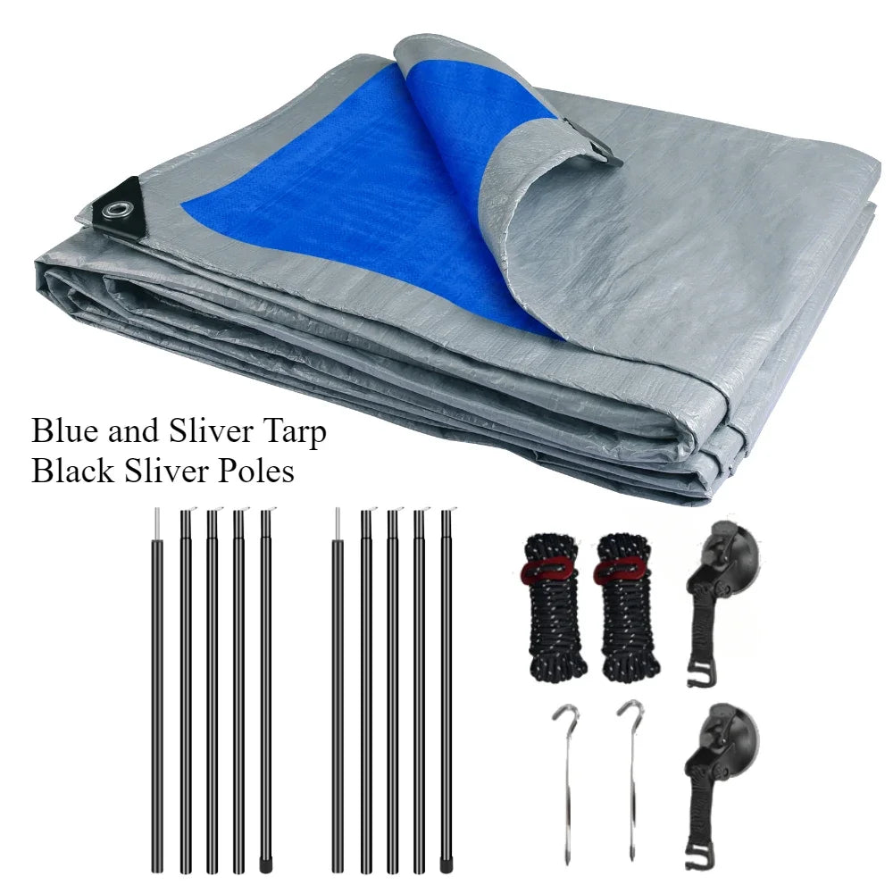 2/3/4/5M Car Side Awning with Pole Outdoor Camping Tent Tarp Waterproof Canopy Shade Sun Shelter