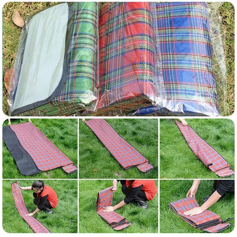Camping Picnic Mat Portable Beach Blanket Waterproof Moistureproof Plaid Blanket Beach Mat Hiking Travel Foldable Sleeping Mat