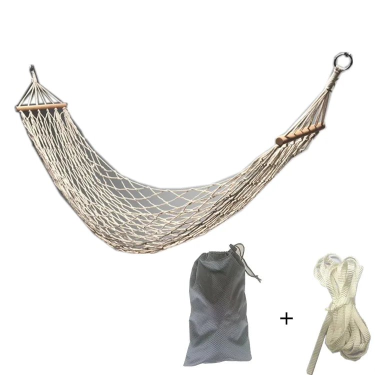 Anti-rollover Cotton Rope Hammock Outdoor Camping Swing Adult Child Net Short Stick Net Hammock Hammock Stand