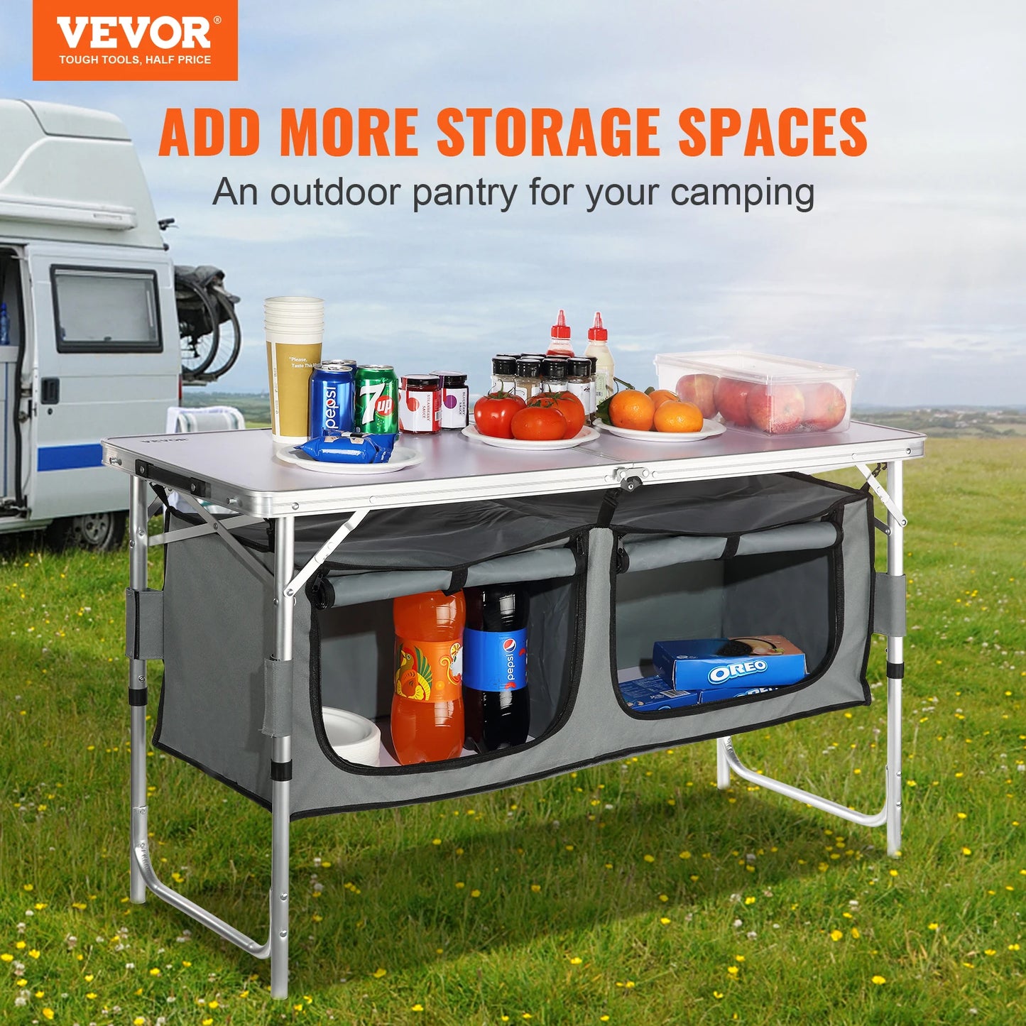 VEVOR Camping Kitchen Table Quick set-up Folding Camping Table MDF Camping Table for Outdoor Picnics BBQ Camping RV Traveling