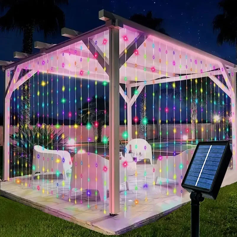 LED Solar Outdoor Lights Curtain Garland String Lights for Camping Wedding Party Garden Summer Holiday Atmosphere Decoration