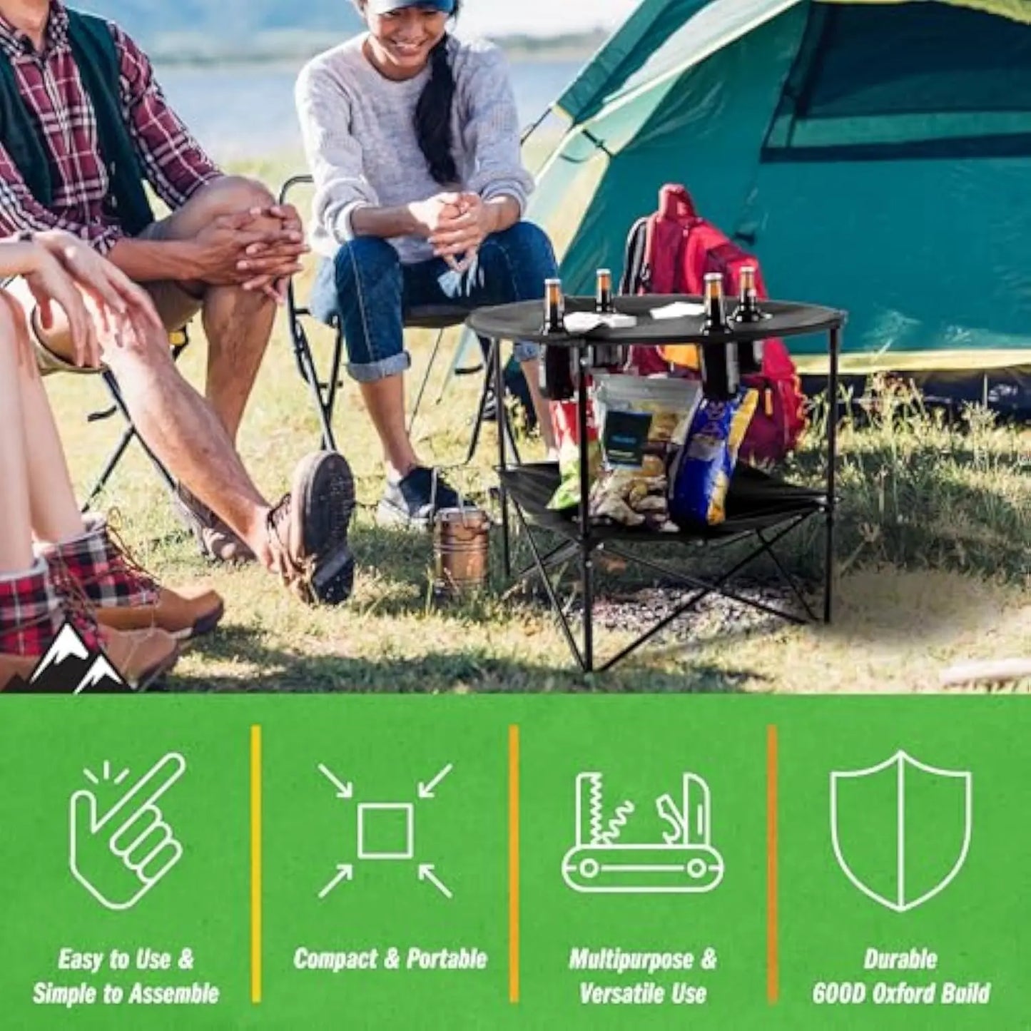Camp Table Round 2-Tier Folding Table with 4 Cupholders and Carrying Bag for Camping, Beach and More Outdoors