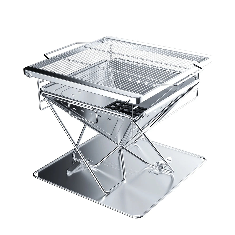 Height Adjust Camp Fire Grill Collapsible Wood Burning Barbecue Grill with Bag