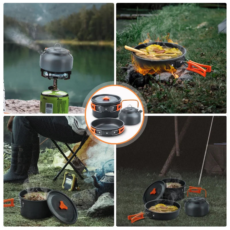 Camping Cooking Set Camping Cookware Set 16pcs Camping Pot Pan Set Nesting Camp Cook Set Backpacking Cookware Pans Set