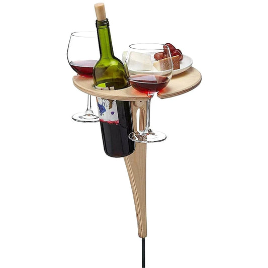 1PC Outdoor Wine Table with Foldable Round Desktop Mini Wooden Picnic Table Picnic Camping Wine Table Goblet Holder Wine Rack