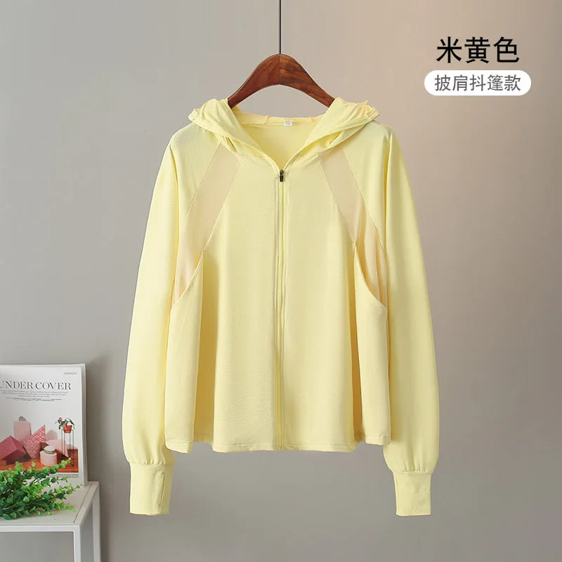 Ice Silk Sun UPF 50+ UV Protection Jacket Big Brim Thin Ice Silk Sun Protection Jackets UV Protection Hooded Windbreaker 4XL 5XL