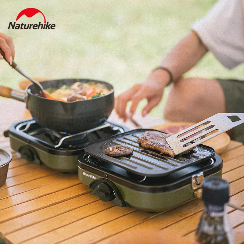Naturehike Double Fire Gas Camping Folding Gas Stove Outdoor Equipment Burner Electronic Ignition Cooker High Power Portable