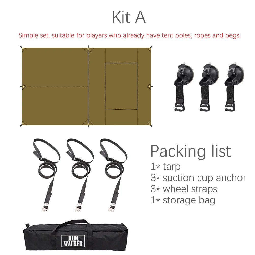 Car Side Awning Tent 3x5 Black Coating Tarp Camping Waterproof Canopy Outdoor Car Rear Tent