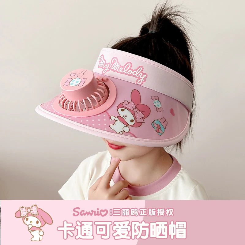 Sanrio Kids Cooling Hat With USB Fan Sun Protection Summer Outdoor Adjustable Sun Visor For Boys Girls Cute Cartoon Beach Cap