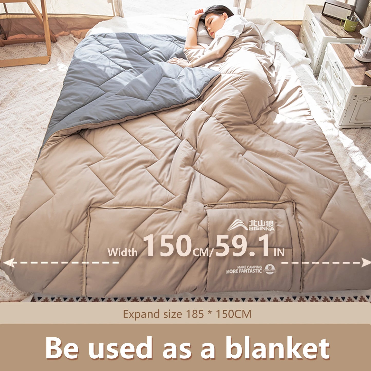 BSWOLF Camping Sleeping Bag Portable Pillow Blanket Quilt for Outdoor Traveling Pinic Hiking