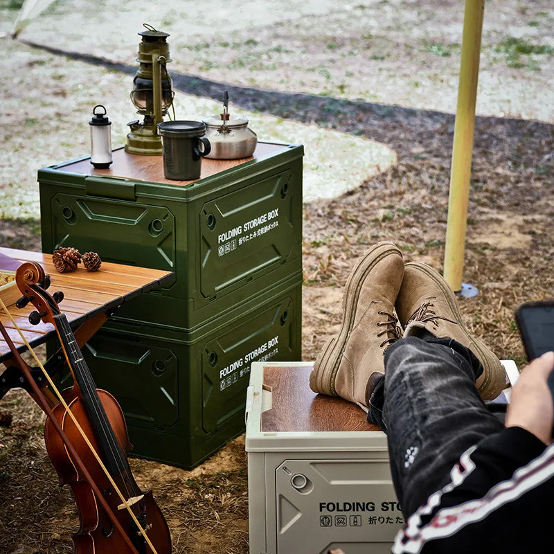 Outdoor Storage Box Camping Portable Travel Storage Box Car Backup Storage Box Wooden Cover Picnic Folding Box organizadores
