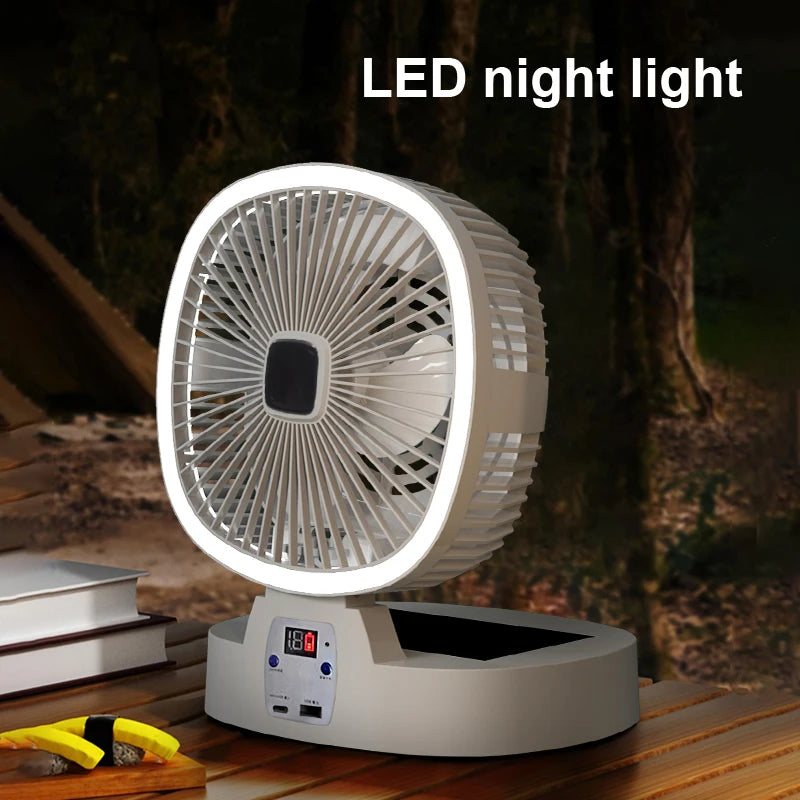 Outdoor Camping Fan Solar Power 5 Speeds Wireless Table LED Light Low Noise USB Chargeable Power Bank Home Portable Electric Fan