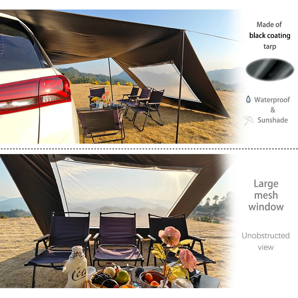 Car Side Awning Tent 3x5 Black Coating Tarp Camping Waterproof Canopy Outdoor Car Rear Tent