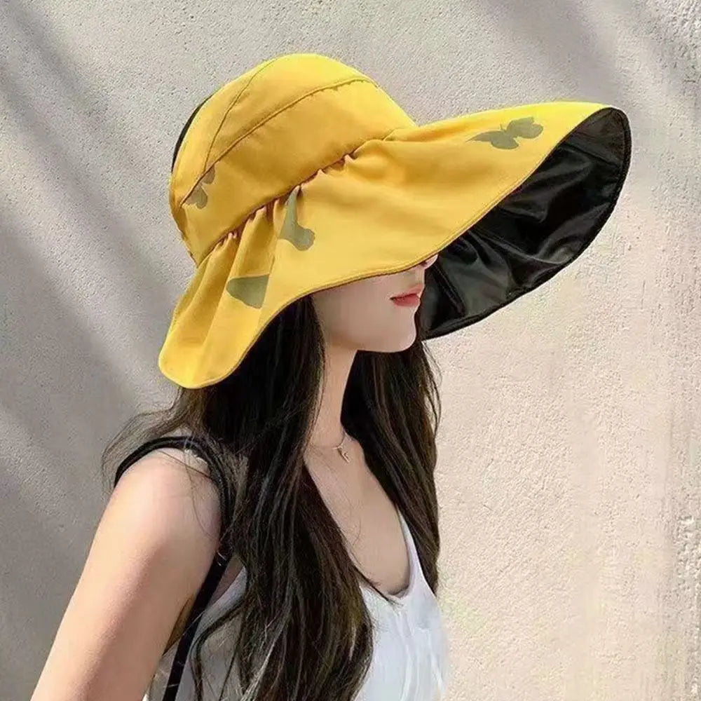 UV Protection Summer Women Foldable Panama Hat UV Protection Sun Cap Beach Cap Bucket Hat Sunshade Hat
