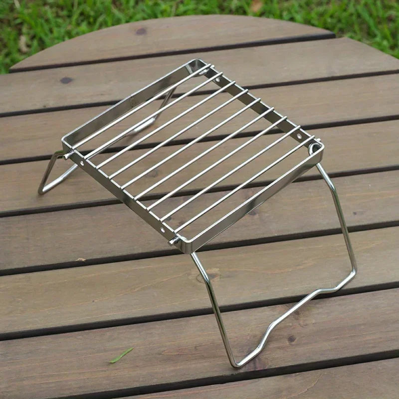 Camp Grill with Foldable Legs-304 Stainless Steel Grill Grate for Gas Stove-Ultralight Campfire Stand-Portable Grill Grid