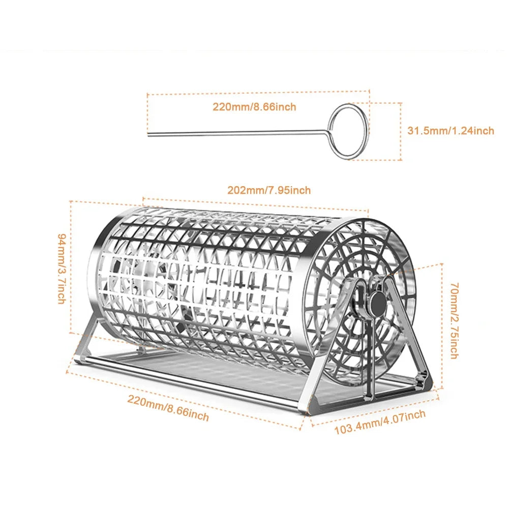 BBQ Basket Round Mesh Barbeque Rolling Grill Basket for Vegetables Fish Meat Outdoor Portable Grill Cage Kitchen Accessories