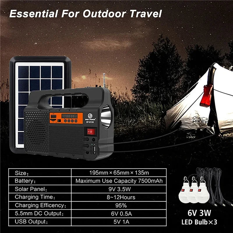 Solar Portable Lighting Solar Power Panel Generator Kit with 3 LED Bulbs Outdoor Camping Hiking Solar Lighting Small Home System