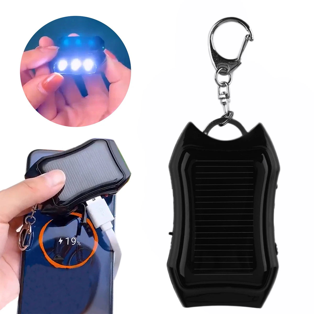 Solar Power Bank Keychain 1200mAh Portable Solar Keychain Charger with 3 LED Fast Charging Backup Power Bank For Cellphone MP3