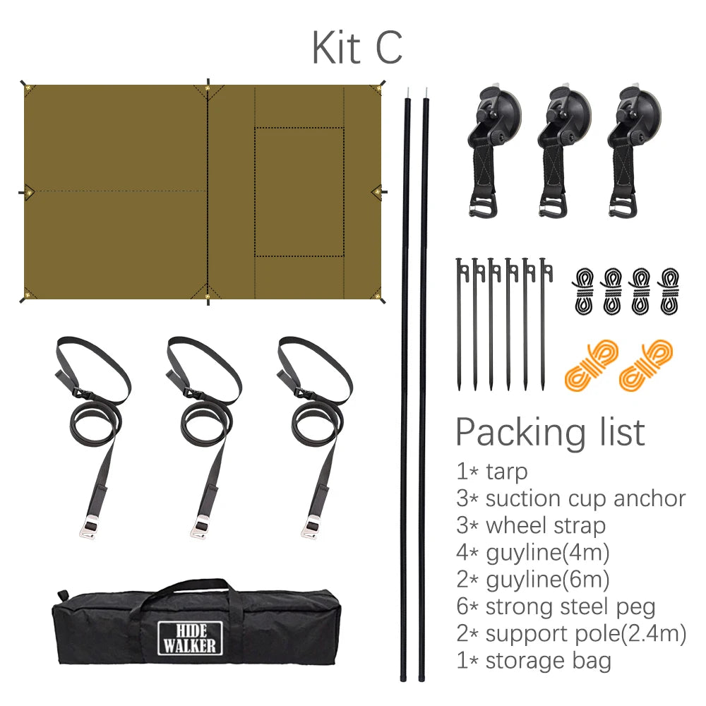 Car Side Awning Tent 3x5 Black Coating Tarp Camping Waterproof Canopy Outdoor Car Rear Tent