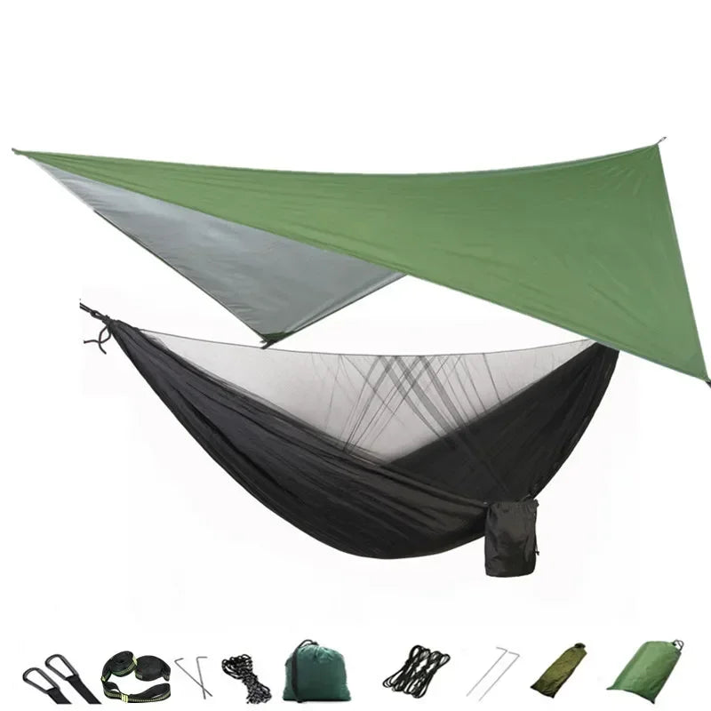 Camping Hammock with Mosquito Net and Rain Fly Tarp,Portable Parachute Tree Hammock Nylon Swing Hammocks Sun Shelter Rain Fly
