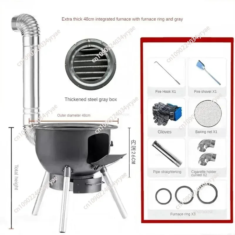 Camping Fire Pits Outdoor Grill Stand Camping Furnace Heating Wood Fire Stove Household Rural Portable Brazier Stove Stand