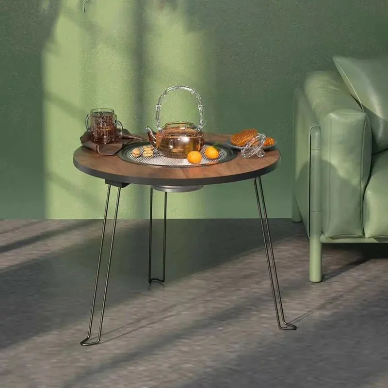 Portable foldable round table barbecue grill, smokeless barbecue grill, suitable for outdoor camping and party gatherings