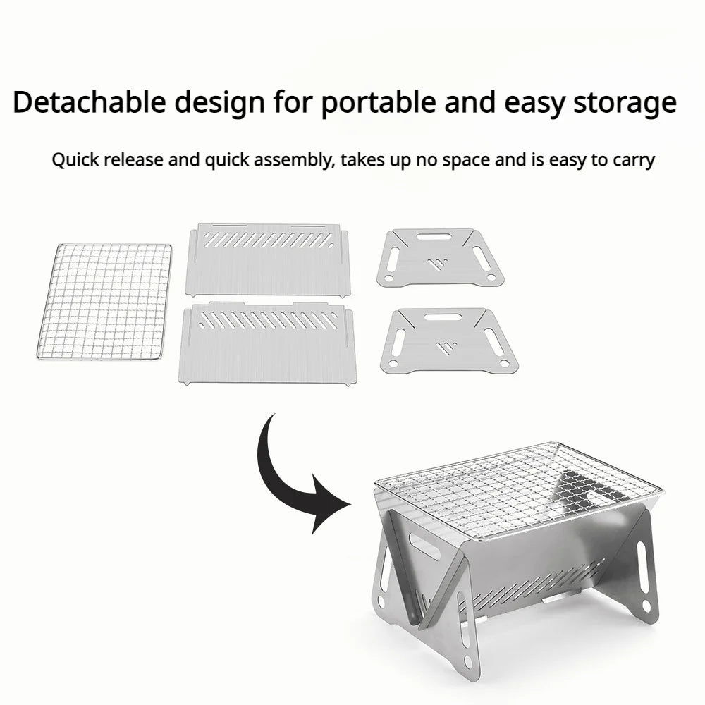 Portable Folding BBQ Grill Heating Stoves Multifunction Camping Barbecue Grill Rack Net Firewood Stove Stainless steel BBQ Grill