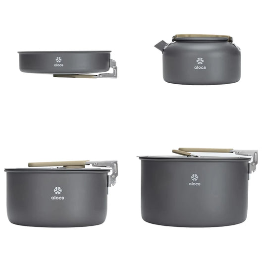 Camping Cookware Mess Kit Camping Cooking Pot Fry Pan and Kettle Set for Camping Backpacking