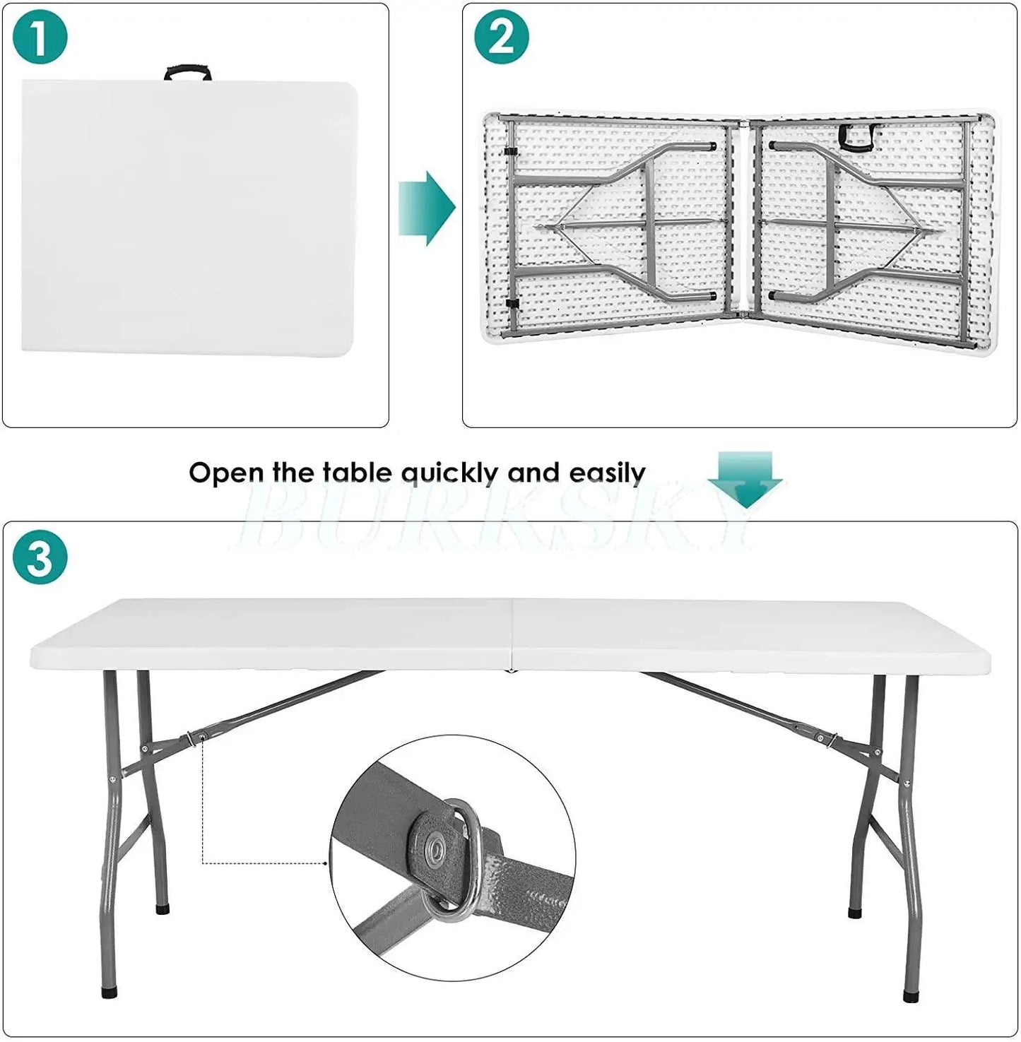Portable Foldable Table with Handle, Camping Table, Outdoor and Indoor Furniture, Fold-in-Half Utility, Picnic and BBQ Party