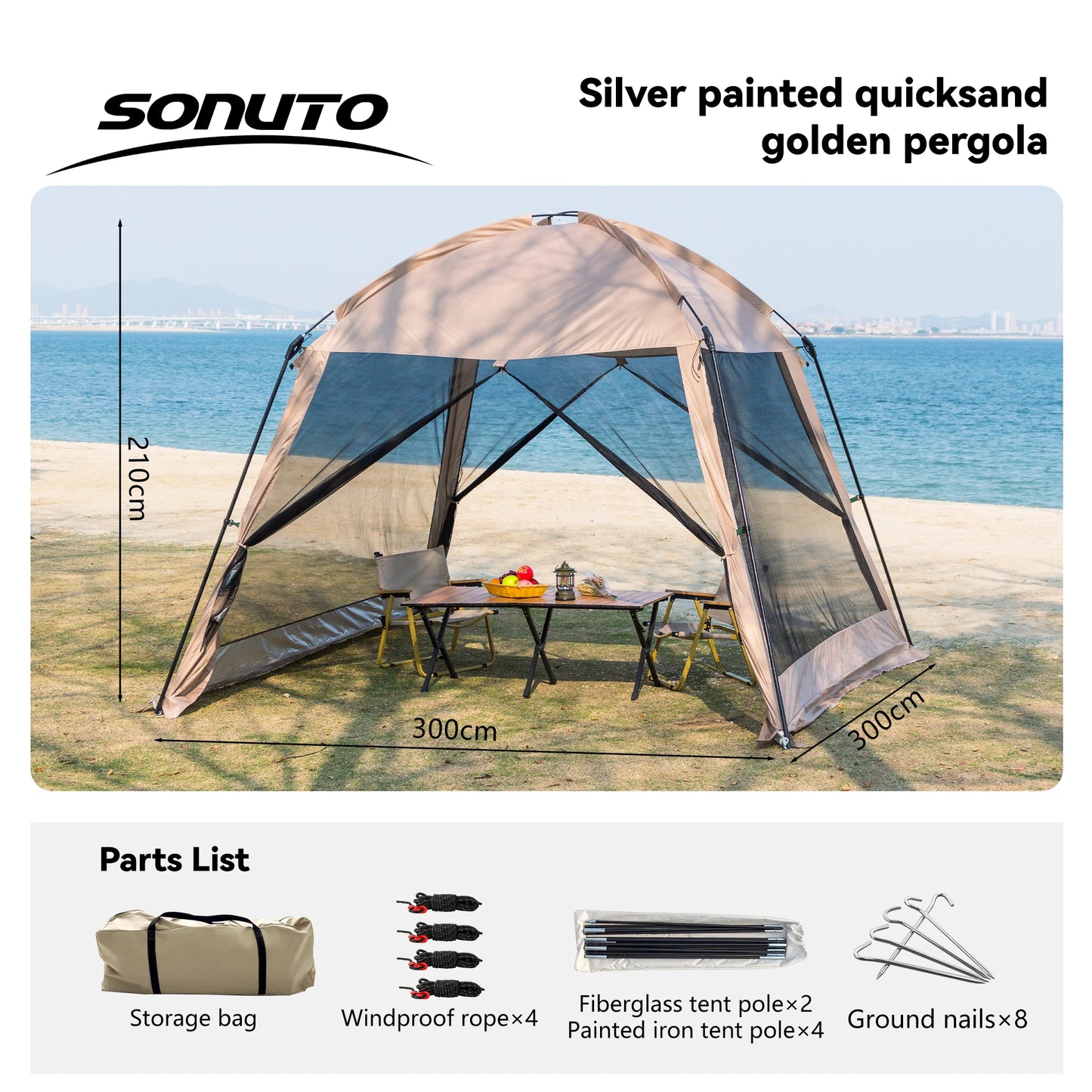Sonuto Tent Outdoor Camping Picnic Summer Camping Awning Family 4-8 People Outdoor Sun Protection Cover Pergola Canopy