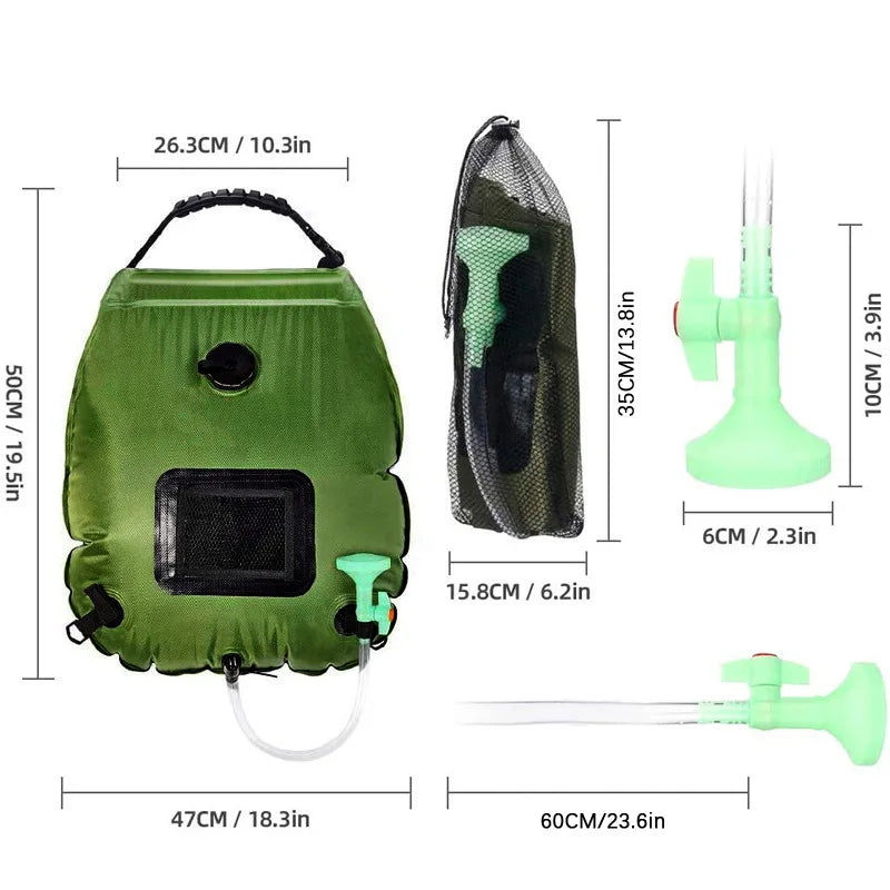 Portable 20L Solar Heated Shower Bag Outdoor Camping Bath Shower Water Bag for Bathing and Grooming Camping Gear