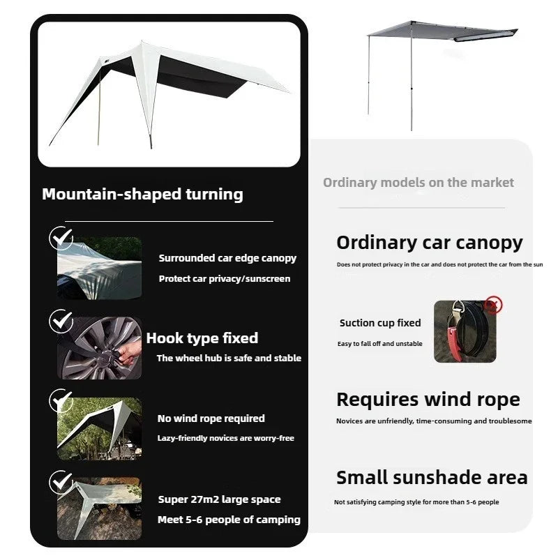 Explorer Outdoor Camping Tent Waterproof Mountain Bike Side Side Awning Vinyl Rainproof Off-road Suv Car Outdoor Self-driving