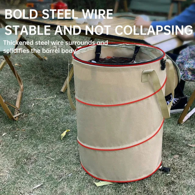 Camping Trash Can Pop-up Circular Storage Pail Canvas Foldable Recycling Bin Outdoor Garbage Garden Yard Garbage Bag